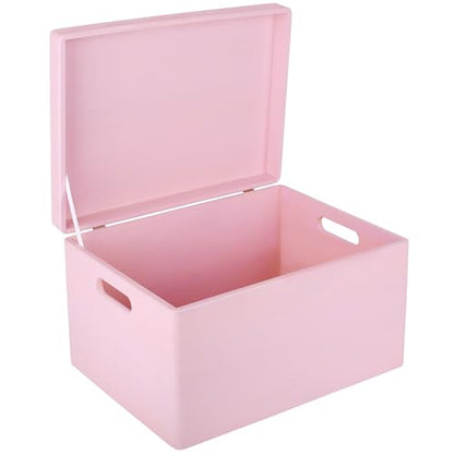 Creative Deco Large Pink Wooden Box Storage with Hinged Lid - color: Pink, size: XXL | Handles