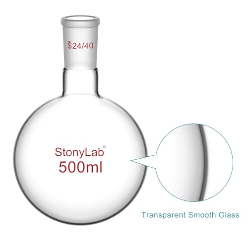 StonyLab Glass 500ml Heavy Wall Single Neck 1 Neck Round Bottom Flask RBF, with 24/40 Standard Taper Outer Joint – 500ml - size: 500 ml