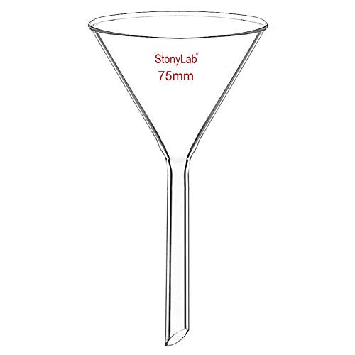 stonylab 1-Pack Glass Funnel, Heavy Wall Borosilicate Glass Funnel, 75mm Diameter and 75mm Stem Length - size: 75mm Diameter and 75mm Stem