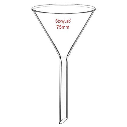 stonylab 1-Pack Glass Funnel, Heavy Wall Borosilicate Glass Funnel, 75mm Diameter and 75mm Stem Length - size: 75mm Diameter and 75mm Stem