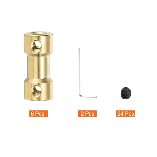 MECCANIXITY 6pcs 6mm to 6mm Brass Shaft Coupling Joint Connector with Screws and Hex Wrench Flexible Motor Shaft Coupler for Car Wheels Tires Shaft Motor - size: 6mm to 6mm