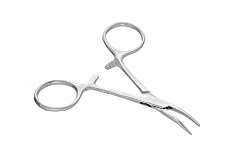 SE 3.5-Inch Stainless Steel Curved Forceps - Self-Locking, Serrated Tip for Precision Grip and Clamping - Perfect for Crafting, Fishing Tasks, Jewelry Making, and More! -636FC - size: 3-1/2", style: Curved