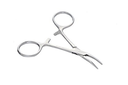 SE 3.5-Inch Stainless Steel Curved Forceps - Self-Locking, Serrated Tip for Precision Grip and Clamping - Perfect for Crafting, Fishing Tasks, Jewelry Making, and More! -636FC - size: 3-1/2", style: Curved
