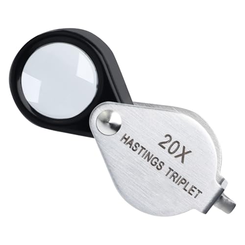 Mini Jewelers Loupe Magnifier 20X Hastings Triplet Loupe with 12mm Triplet Lens - Foldable Pocket Metal Loupe Ring Jewelry Loop Magnifying Glass for Diamond, Coins, Stamps, Rocks, Antiques and Plants