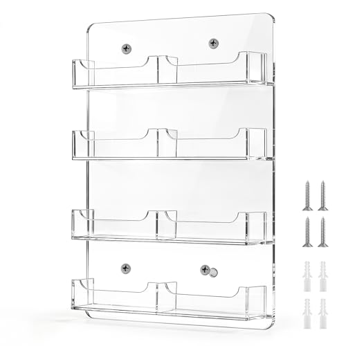 Acrylic business card holder Wall mounted business card holder Clear sticker display rack Multiple card organizer with screws and pre drilled holes for Cards display,8 Pockets