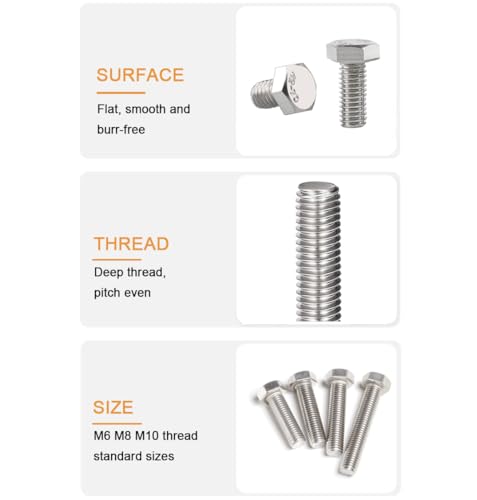 10-Pack M6 x 25mm Hexagon Screws Hex Bolts with M6 Hex Nuts M6 Flat Washers/Spring Lock Washers Set, 304/18-8, Plain Finish - size: M6 x 25mm 40pcs