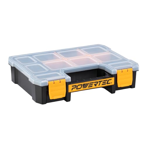POWERTEC Small Parts Organizer & Tool Box – 10 Compartments, Stackable Storage with Removable Dividers, Clear Lid, Portable Design (72117) - color: Stackable Tool Box Medium, size: 10 Compartments