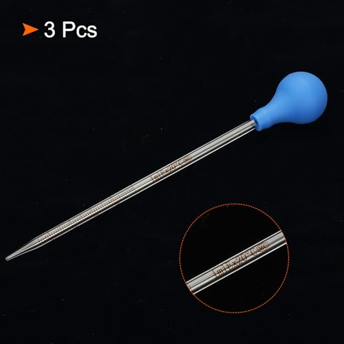PATIKIL Graduated Dropper Pipettes Kit, 3pcs 1ml Borosilicate Glass Pipette with Rubber Cap for Transfer Liquid for Lab, Chemistry, Clear - size: 1ml