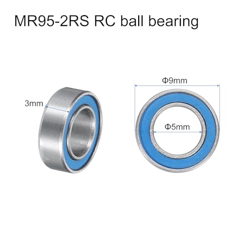 uxcell 20pcs MR95-2RS Miniature Deep Groove Ball Bearings 5x9x3mm Double Sealed Bearings (Blue) for Electric Motor, Home Appliances, Machinery, P6 (ABEC 3) - color: Blue, size: MR95-2RS