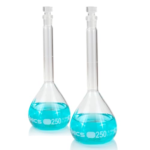 250 ml Volumetric Flask,Clear,3.3Borosilicate Glass,Class A,NS14/23 Glass Stopper,Laboratory Project (Pack of 2) - color: Clear, size: 250ml