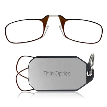 Always With You by ThinOptics Classic Keychain Reading Glasses - color: Silver Case / Brown Frames