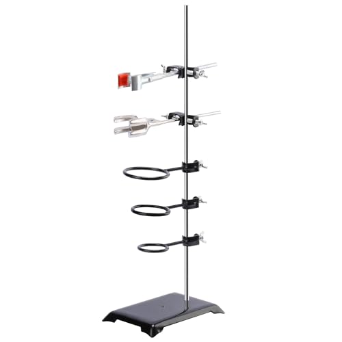 stonylab Lab Stand Set, Laboratory Metalware Steel Support Stand with Rod (23.6 inch L), 4-Prong Burette Clamp, Retort Ring, Flask and Boss Head Clamp