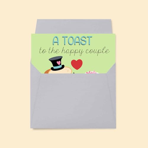 Amanda Creation Funny Wedding Card, 4x6 Blank Inside with Silver Envelope, A Toast to the Newlyweds Bread & Toaster Bride and Groom Greeting - style: Toast
