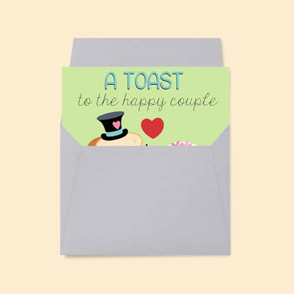 Amanda Creation Funny Wedding Card, 4x6 Blank Inside with Silver Envelope, A Toast to the Newlyweds Bread & Toaster Bride and Groom Greeting - style: Toast
