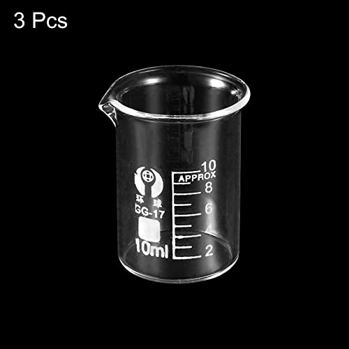 PATIKIL 3Pcs 10ml Low Form Glass Beaker, 3.3 Borosilicate Glass Graduated Printed Scale Measuring Cups with Spout for Kitchen Lab Liquids (Pack of 2) - size: 10ml (Pack of 2)