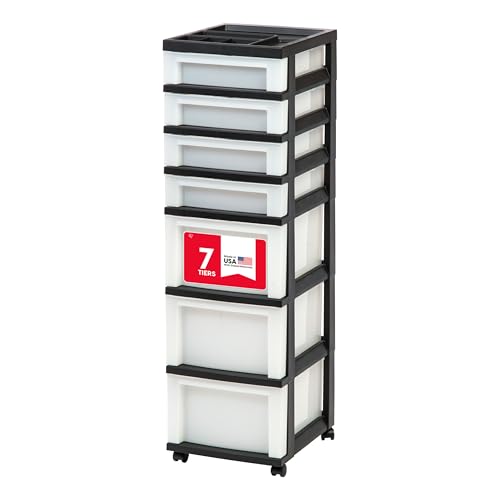 IRIS USA 7-Drawer Rolling Storage Cart, Black/Pearl