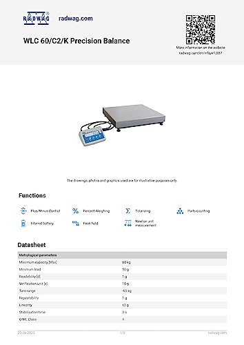 WLC 60/C2/K Precision Balance 60 kg x 1 g - size: 60kg x 1g, style: Standard Detached Indicator