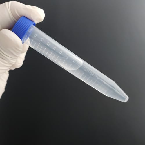 15mL Conical Centrifuge Tubes, Blue Screw Caps, Molded Graduation, 100 PCS