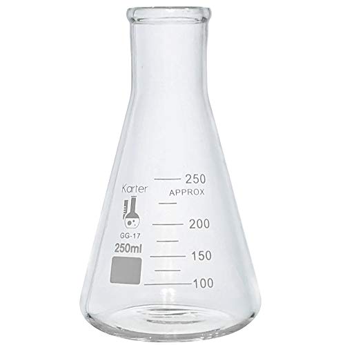 250ml Narrow Mouth Erlenmeyer Flask, Borosilicate 3.3 Glass, Karter Scientific 213G7 (Case of 48) - size: 250ml, style: Pack of 48