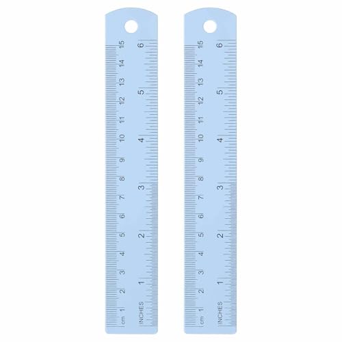 HARFINGTON 2pcs Metal Straight Ruler 15cm Metric SAE Aluminum Alloy Measuring Rulers Scale Tool with Hole for Measure Study Reading Classroom Office, Light Blue - color: Light Blue, size: 15cm