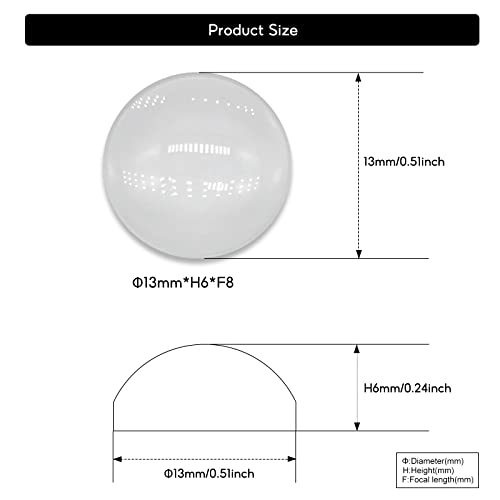 5PCS X Optical Glass Lens Without Edge Dameter 13MM Flat-Convex Lens, Focusing LED Convex Lens (Φ13mm*H6.0*F8.0) White - size: Φ13mm*H6.0*F8.0