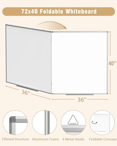72"X 40" Large Magnetic Dry Erase Whiteboard, Removable Wall Hanging Board with 4 Pens & 1 Dry Erasers & 6 Magnets, Sliver Aluminum Frame White - color: White, size: 72"W x 40"H