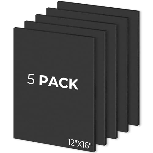 Mat Board Center 12x16 Black Foam Boards Pack of 5, 3/16" Thick - color: Black, size: 12x16