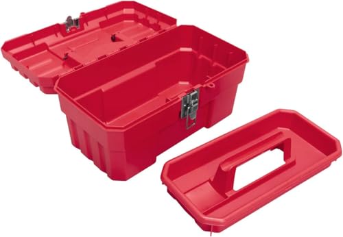 Akro-Mils 14-Inch Plastic Toolbox with Removable Tray, Steel Latch & Padlock Eye, Industrial-Grade Tool Box for Tools, Crafts, First Aid & Hobby Supplies, 14" x 8" x 8", Made in USA, Red (09514) - color: Red