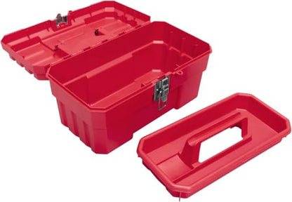 Akro-Mils 14-Inch Plastic Toolbox with Removable Tray, Steel Latch & Padlock Eye, Industrial-Grade Tool Box for Tools, Crafts, First Aid & Hobby Supplies, 14" x 8" x 8", Made in USA, Red (09514) - color: Red
