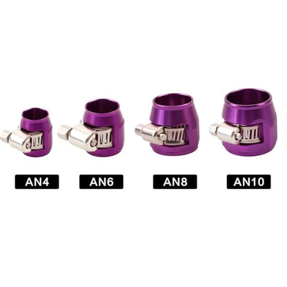Aluminum Hose End Finisher Clamp, Universal Fit, Red Chrome Finish, 4pcs Set for Stainless Steel and Rubber Hoses, Model (Purple, 4AN) - color: Purple, size: 4AN