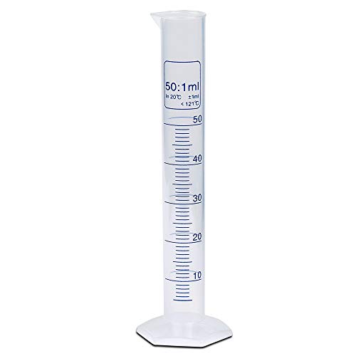 50ml Graduated Measuring Cylinder, PP Material, Autoclavable, Blue Printed Graduations, Karter Scientific 237K3 (Single) - size: 50ML, style: PACK OF 1