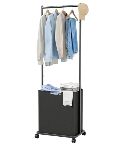 Sakugi Laundry Clothes Rack with Basket & Wheels, 16.6x12.6x68.9, Black