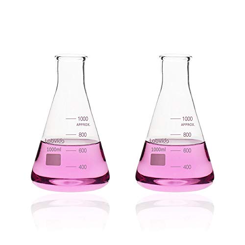 2pcs 1000ml Narrow Mouth Glass Erlenmeyer Flasks, LVC005 - style: Vol. 1000ml, Pack of 2