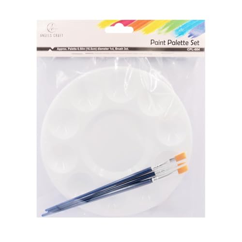 12 Pack Plastic Round Palette Paint Tray with 3 Painting Brush Set, 6.7 inches, Perfect for School Projects and Painting Crafts