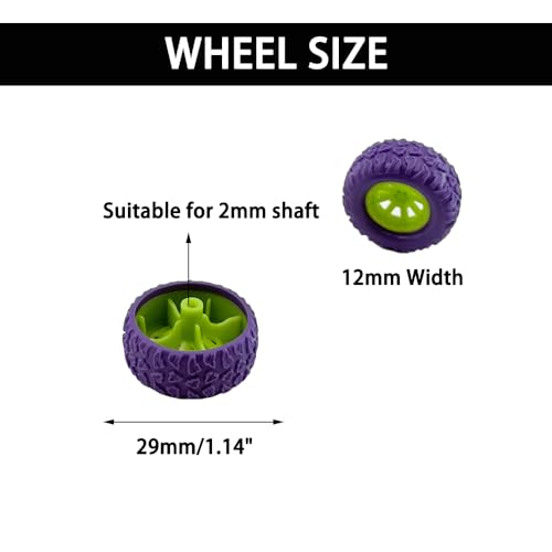 10PCS Toy Wheel Model Car Rubber Tire Wheel with 5PCS Shaft Round Rod Axles for RC Car Truck Robot DIY Model Building Parts (2x29mm Purple) - style: 2x29mm Purple