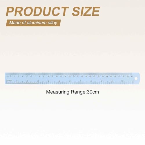HARFINGTON 2pcs Metal Straight Ruler 30cm Metric SAE Aluminum Alloy Measuring Rulers Scale Tool with Hole for Measure Study Reading Classroom Office, Light Blue - color: Light Blue, size: 30cm