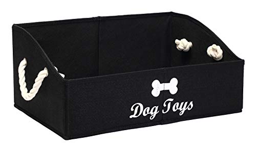 Geyecete Large Dog Toys Storage Bins - Foldable linen Trapezoid Organizer Boxes with weave Rope Handle, Collapsible Basket for Shelves (Black-DOG) - color: Black