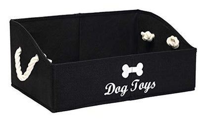 Geyecete Large Dog Toys Storage Bins - Foldable linen Trapezoid Organizer Boxes with weave Rope Handle, Collapsible Basket for Shelves (Black-DOG) - color: Black