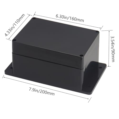 Project Box ABS Black Electrical Boxes IP65 Outdoor Waterproof Box Electronic Junction Box Fixed Ear Power Enclosure with Cable Glands for DIY Project 6.3 x 4.33 x 3.54 inch (160x110x90mm) - size: 6.3"x4.33"x3.54"