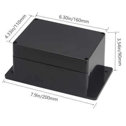 Project Box ABS Black Electrical Boxes IP65 Outdoor Waterproof Box Electronic Junction Box Fixed Ear Power Enclosure with Cable Glands for DIY Project 6.3 x 4.33 x 3.54 inch (160x110x90mm) - size: 6.3"x4.33"x3.54"