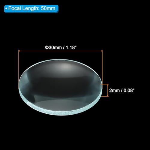 PATIKIL Convex Lens, 50mm Focal Length 30mm (1.18") Diameter Round Glass Magnifying Telescope Lens Trial Set Ground Edge for Lab Physics Class Optics, 4 Pcs - size: 50mm FL, 30mm Dia.