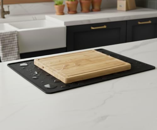 GASARÉ, Non Slip Cutting Board Mat, Grip Mat Pad, Under Kitchen Cutting Board, Raised Edges, Extra Large, Easy to Clean, 19 x 13 Inches, Black - color: Black