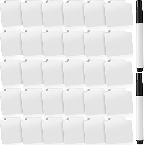 32 Pieces Basket Labels Clip Set, Include 30 Kitchen Clip Label Holder Removable PVC Bin with 2 Chalk Marker for Basket Pantry Organization Box (White Label Clip, Black Pen) - style: White Clip, Black Pen
