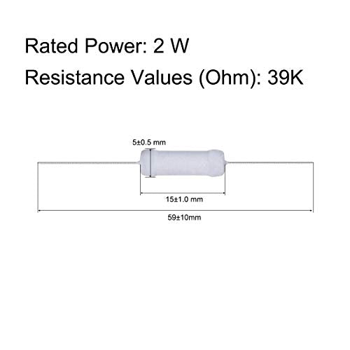 uxcell Metal Oxide Film Resistors 39KΩ 2W,Axial Lead,Flame Proof 30Pcs