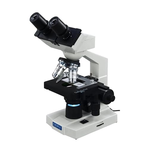 Awarded Best Compound Microscope 2016 - OMAX 40X-2000X Lab LED Binocular Microscope with Double Layer Mechanical Stage w Blank Slides Covers and Lens Cleaning Paper