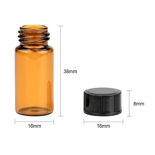 50 Pack,5ml (1/6 oz) Amber Glass Essential Oil Bottle with Screw Caps,Empty Refillable Travel Glass Liquid Sample Vial Preservation Storage Vials Test Container-FREE Funnel&Dropper