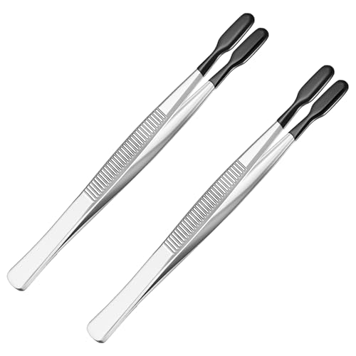 Rubber Tipped Tweezers, 2 Pieces Flat Tip PVC Rubber Coated Precision Tweezers, Long Tweezer, for Stamps Coins Jewelry Crafts Industrial Electronic Lab