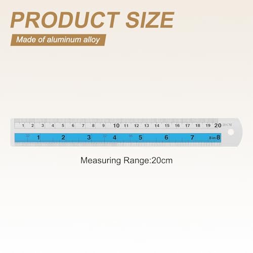 HARFINGTON 4pcs Metal Straight Ruler 20cm Metric SAE Aluminum Alloy Measuring Rulers Scale Tools with Hole for Measure Study Reading Classroom Office, Blue - color: Blue, size: 20cm