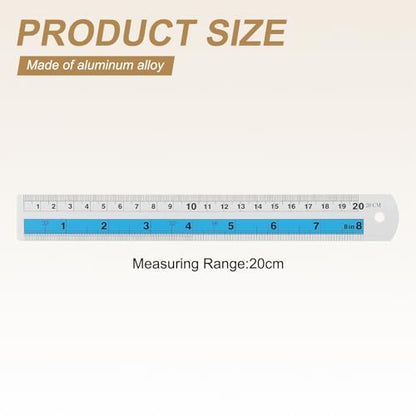 HARFINGTON 4pcs Metal Straight Ruler 20cm Metric SAE Aluminum Alloy Measuring Rulers Scale Tools with Hole for Measure Study Reading Classroom Office, Blue - color: Blue, size: 20cm