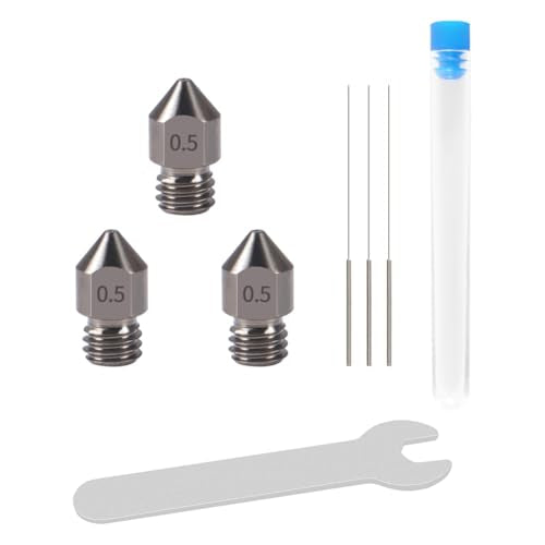Aokin 3 Pcs 0.5mm Hardened Steel Nozzles MK8 Nozzles 3D Printer Nozzles and 3 Pcs 0.4mm Stainless Steel Nozzle Cleaning Needles for Creality Ender 3/3 Pro/3 V2, Ender 5/5 Pro, CR-10/10S, Makerbot - color: 0.5mm